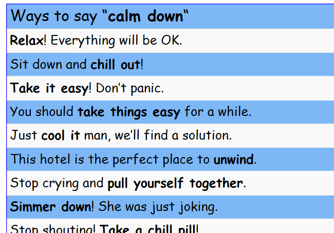 Ways to say calm down English Vocabulary envocabulary com