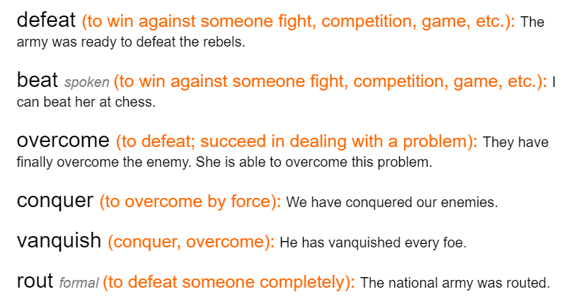 Defeat Synonyms English Vocabulary Envocabulary