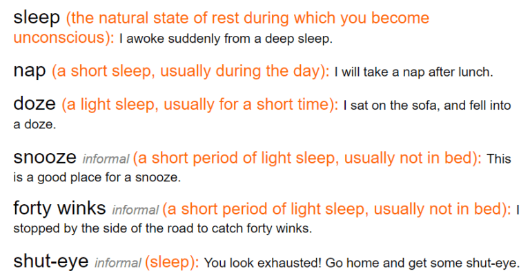 Sleep Synonyms English Vocabulary Envocabulary