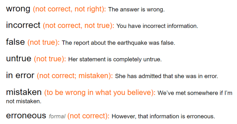 Wrong Synonyms English Vocabulary Envocabulary