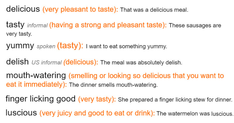 Delicious Synonyms English Vocabulary Envocabulary